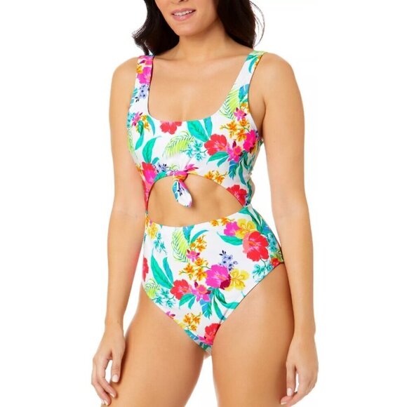 Salt + Cove Hibiscus Knot-Front One-Piece Swimsuit, Size Small New - Picture 1 of 12